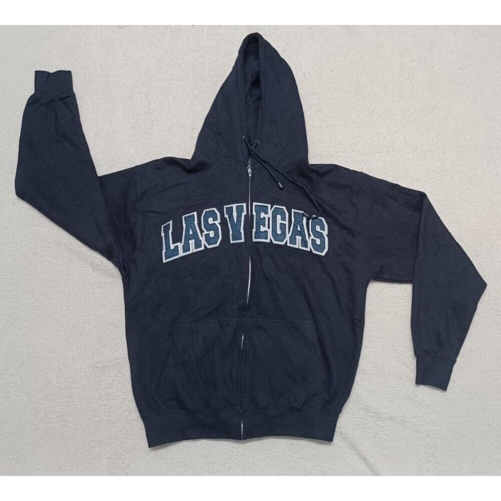 Las Vegas Mens Navy Full Zip Hoodie Spell Out Sz XL by Saad